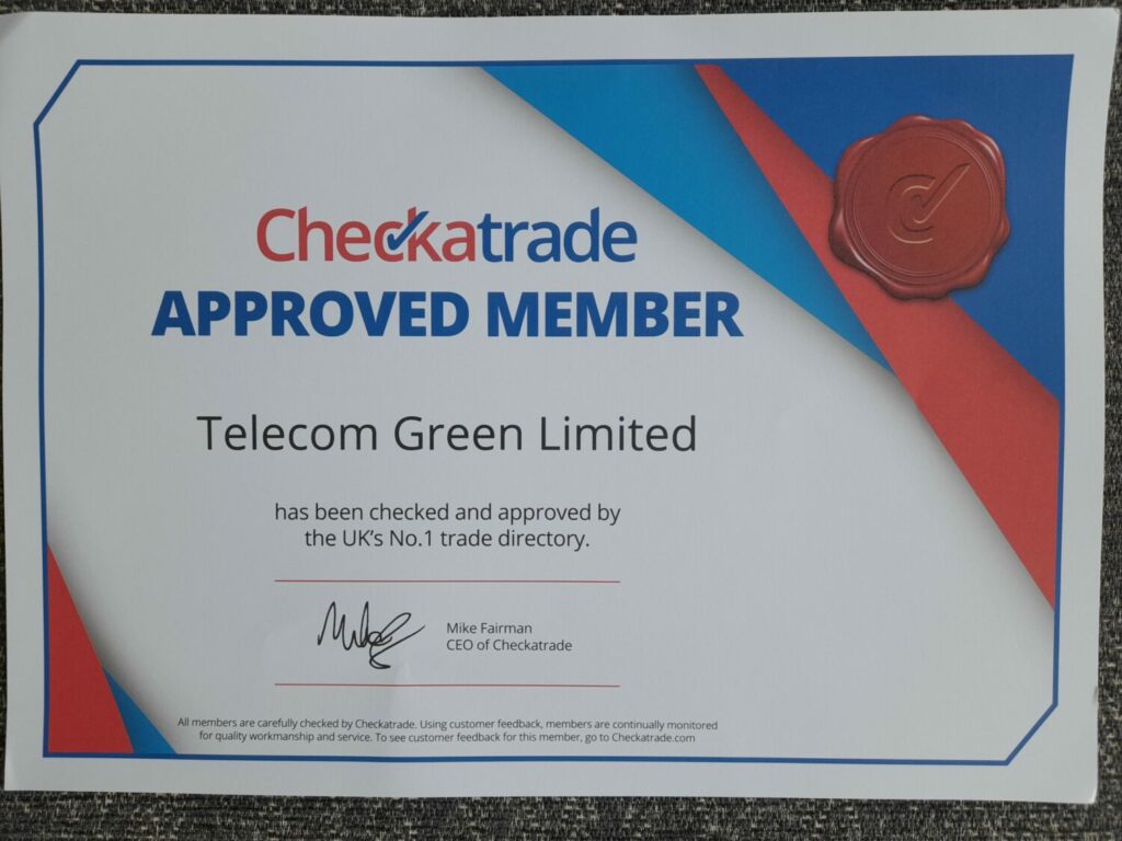 Checkatrade Certificate Telecom Green